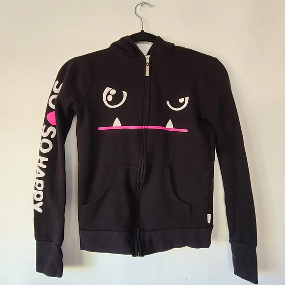 So So Happy Zip Up Black Hoodie Size Size XS - Picture 1 of 11